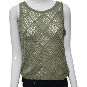 Streetwear Society Olive Green Crochet Knit Tank Top